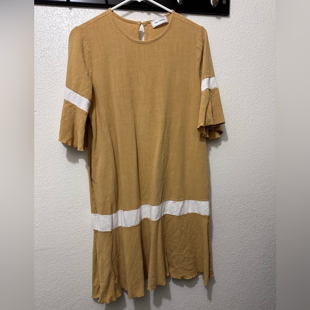 Ces Femme Cotton Boho Mustard and Cream Midi dress-S